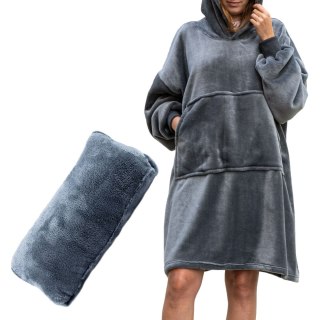 Bluzair Bluza Koc z Kapturem XXL Ciepła Szary 4w1 Froster