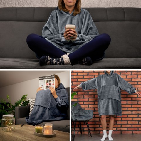 Bluzair Bluza Koc z Kapturem XXL Ciepła Szary 4w1 Froster Bluzair Bluza Koc z Kapturem XXL Ciepła Szary 4w1 Froster