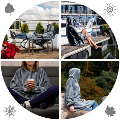 Bluzair Bluza Koc z Kapturem XXL Ciepła Szary 4w1 Froster Bluzair Bluza Koc z Kapturem XXL Ciepła Szary 4w1 Froster