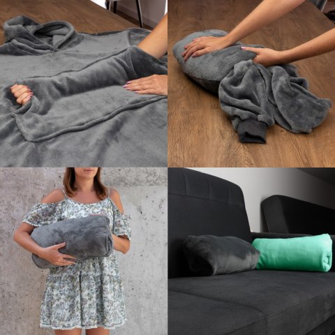 Bluzair Bluza Koc z Kapturem XXL Ciepła Szary 4w1 Froster Bluzair Bluza Koc z Kapturem XXL Ciepła Szary 4w1 Froster