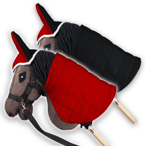 Zestaw Skippi - Hobby Horse Gniady - Derka i nauszniki - czerwona i czarna Skippi