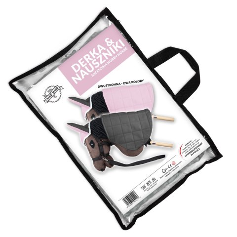 Zestaw Skippi - Hobby Horse Gniady - Derka i nauszniki - różowa i szara Skippi