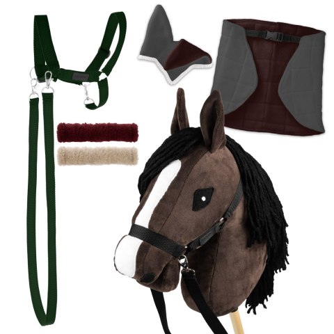 Zestaw Skippi - Hobby Horse Gniady - Derka szary i brąz - Kantar c-zielony Skippi