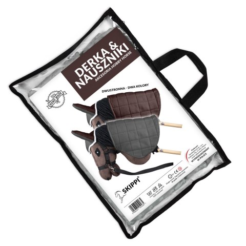 Zestaw Skippi - Hobby Horse Gniady - Derka szary i brąz - Kantar c-zielony Skippi